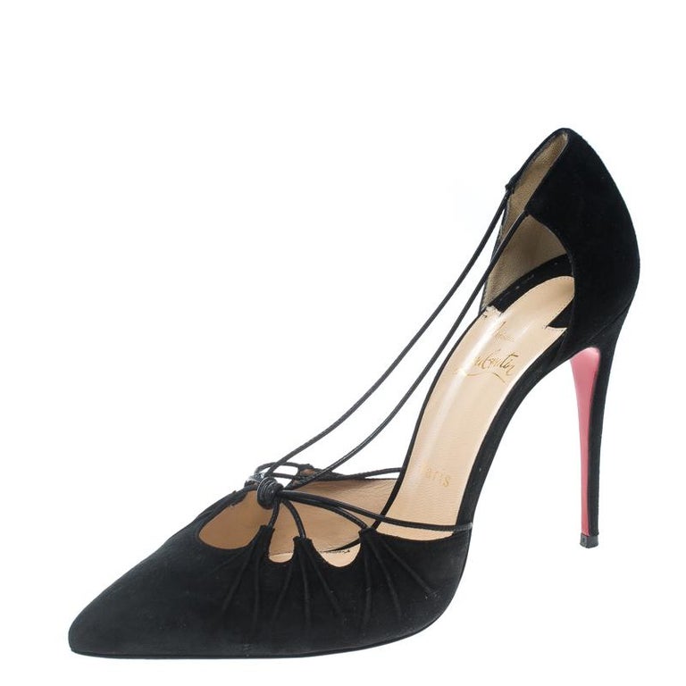 Christian Louboutin Black Suede Riri Knotted Strap Pumps Size 39.5 For