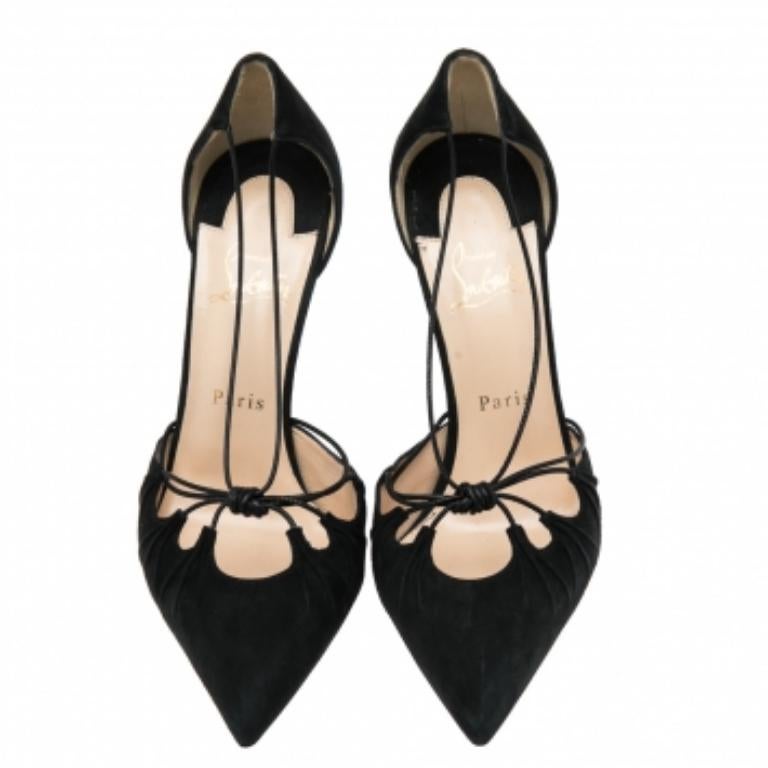 Christian Louboutin Nero Suede Riri Pointed Toe Pumps Taglia 39.5 In condizioni buone in vendita a Dubai, Al Qouz 2