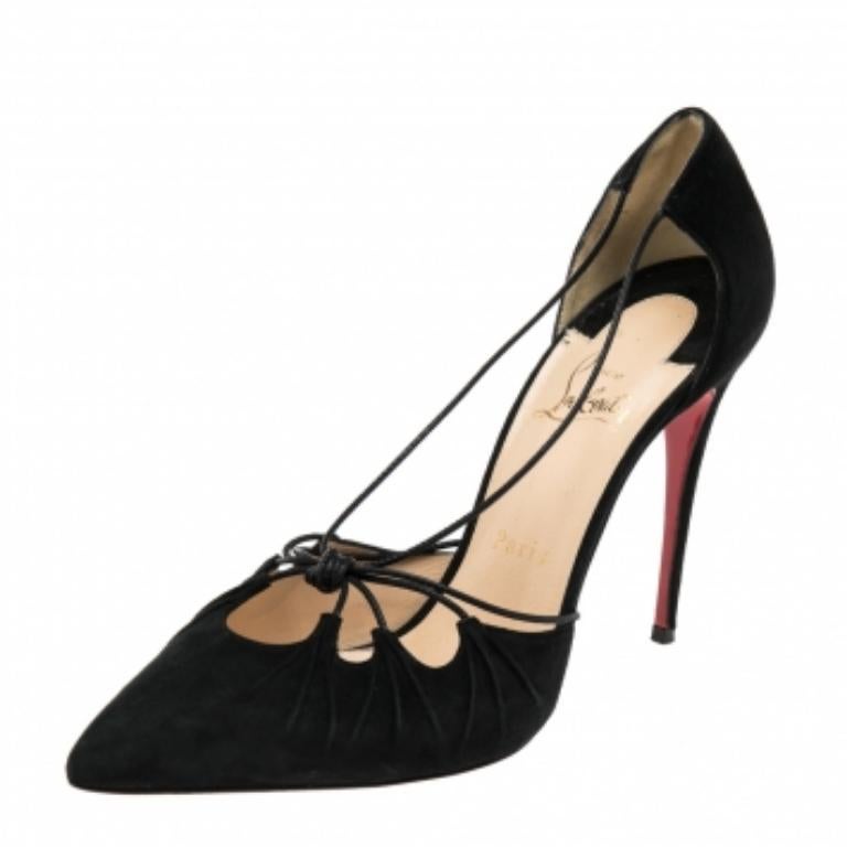 Christian Louboutin Nero Suede Riri Pointed Toe Pumps Taglia 39.5 in vendita 2