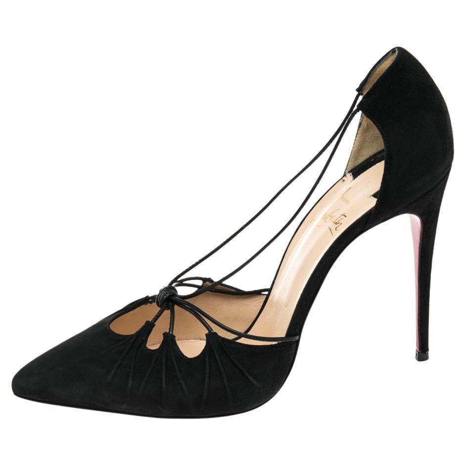 Christian Louboutin Black Suede Riri Pointed Toe Pumps Size 39.5 For Sale