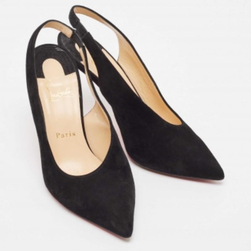 Noir Christian Louboutin Rivafish Slingback Pumps en daim noir Taille 38 en vente