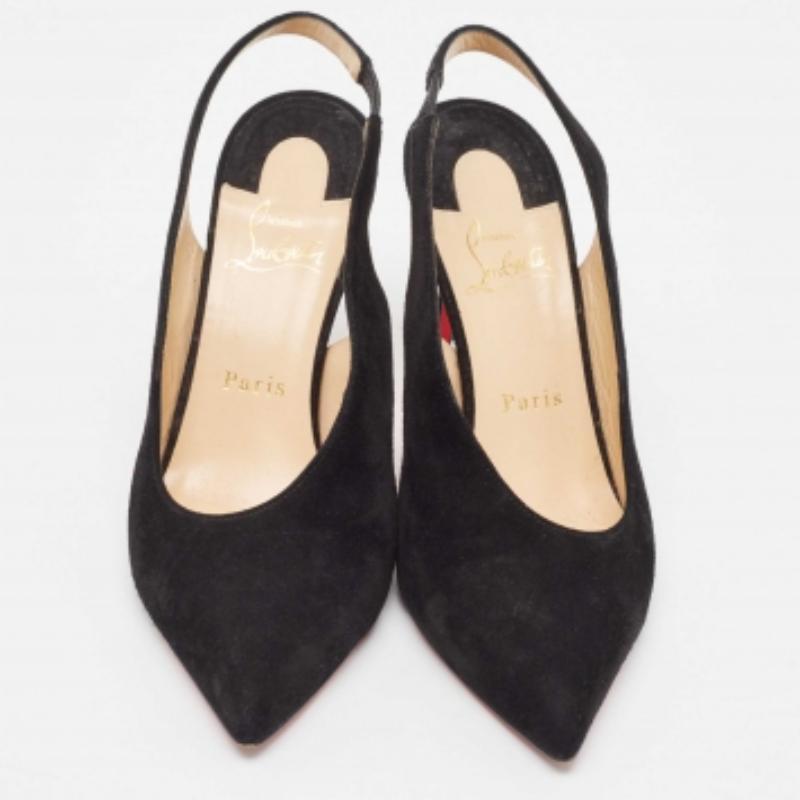 Christian Louboutin Rivafish Slingback Pumps en daim noir Taille 38 Bon état - En vente à Dubai, Al Qouz 2