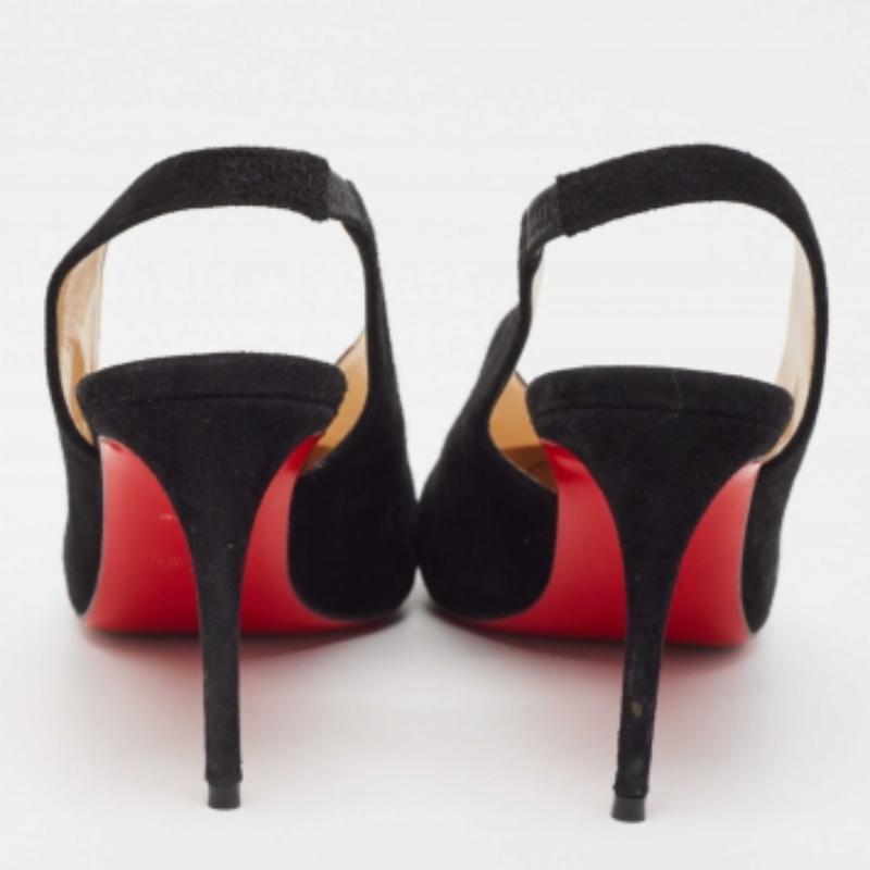 Christian Louboutin Rivafish Slingback Pumps en daim noir Taille 38 Pour femmes en vente