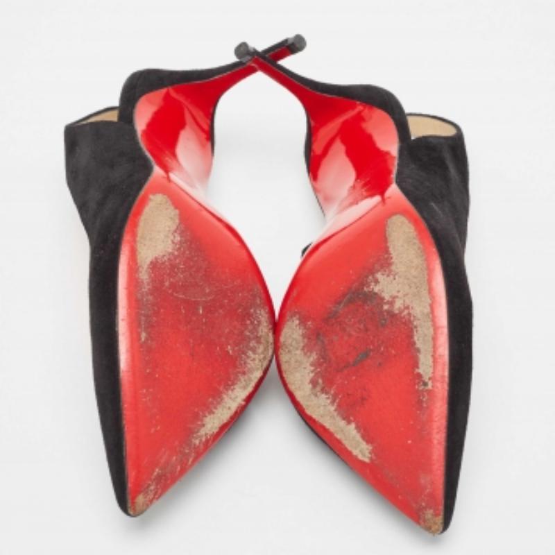 Christian Louboutin Rivafish Slingback Pumps en daim noir Taille 38 en vente 1