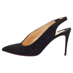 Used Christian Louboutin Black Suede Rivafish Slingback Pumps Size 38