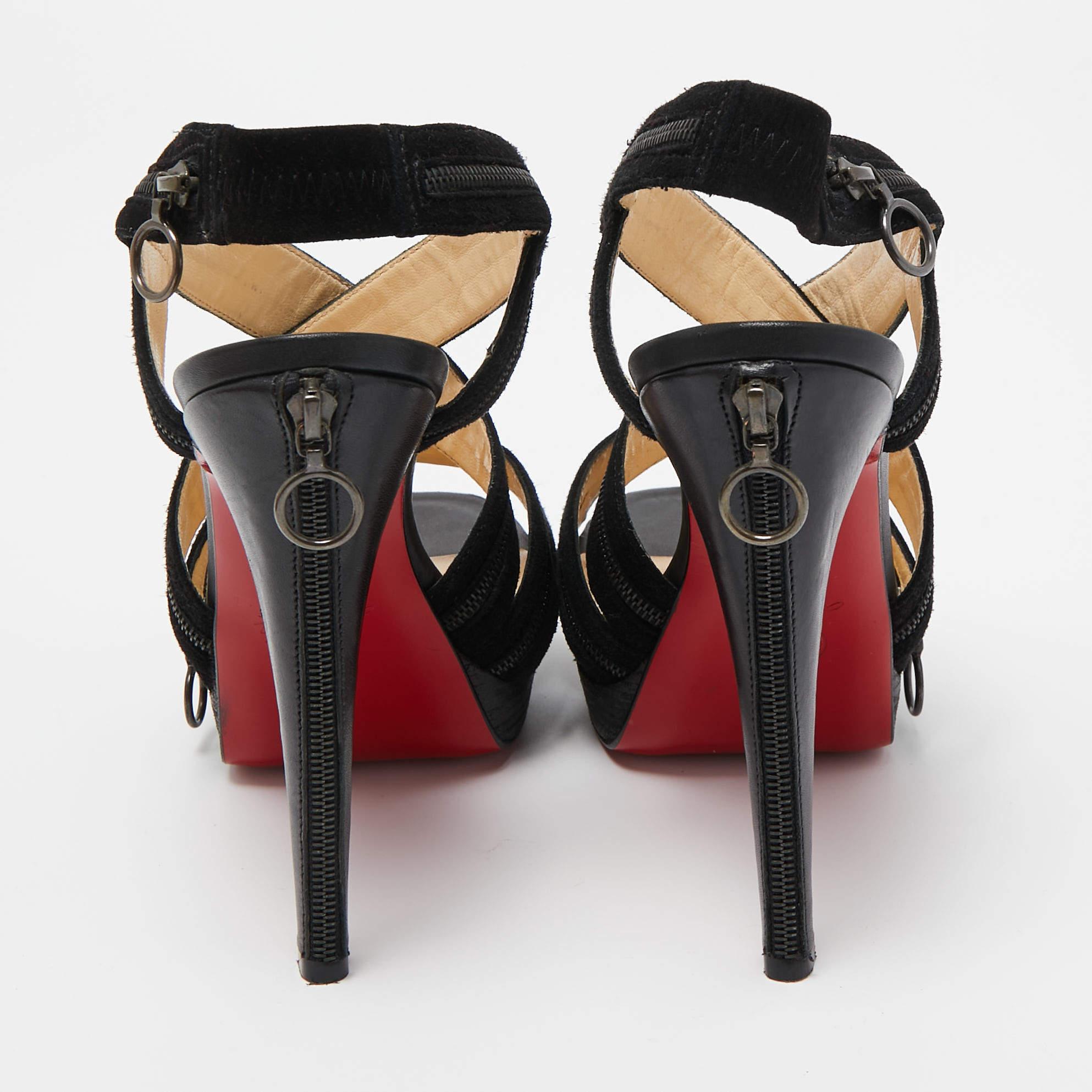 Christian Louboutin Black Suede Rodita Sandals Size 36.5 In Good Condition For Sale In Dubai, Al Qouz 2