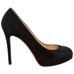 Christian Louboutin Black Suede Round-Toe Pumps