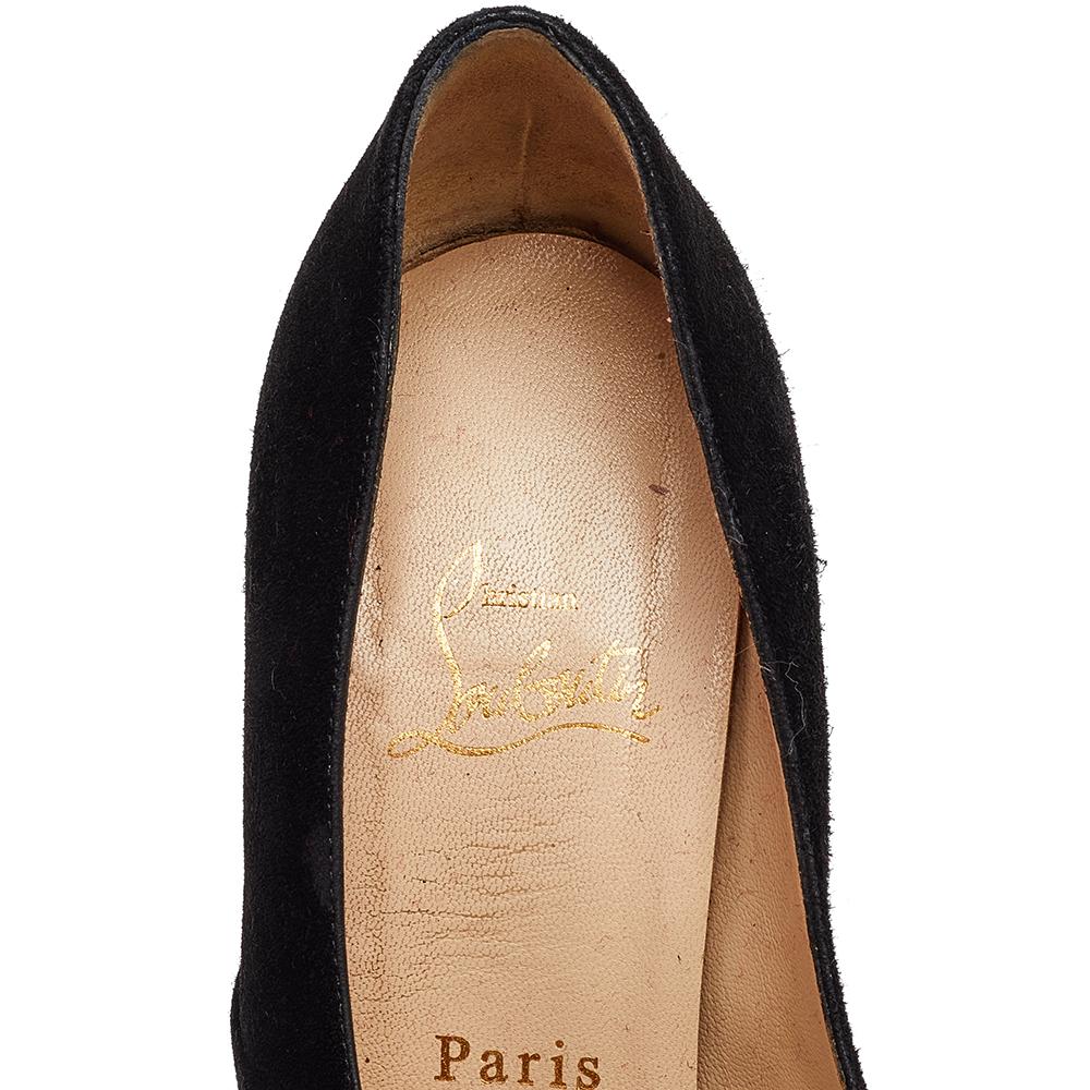 Christian Louboutin Black Suede Ruched Detail Drapadita Peep Toe Pumps Size 37.5 For Sale 2