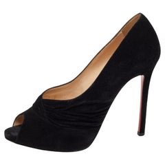 Christian Louboutin Black Suede Ruched Detail Drapadita Peep Toe Pumps Size 37.5