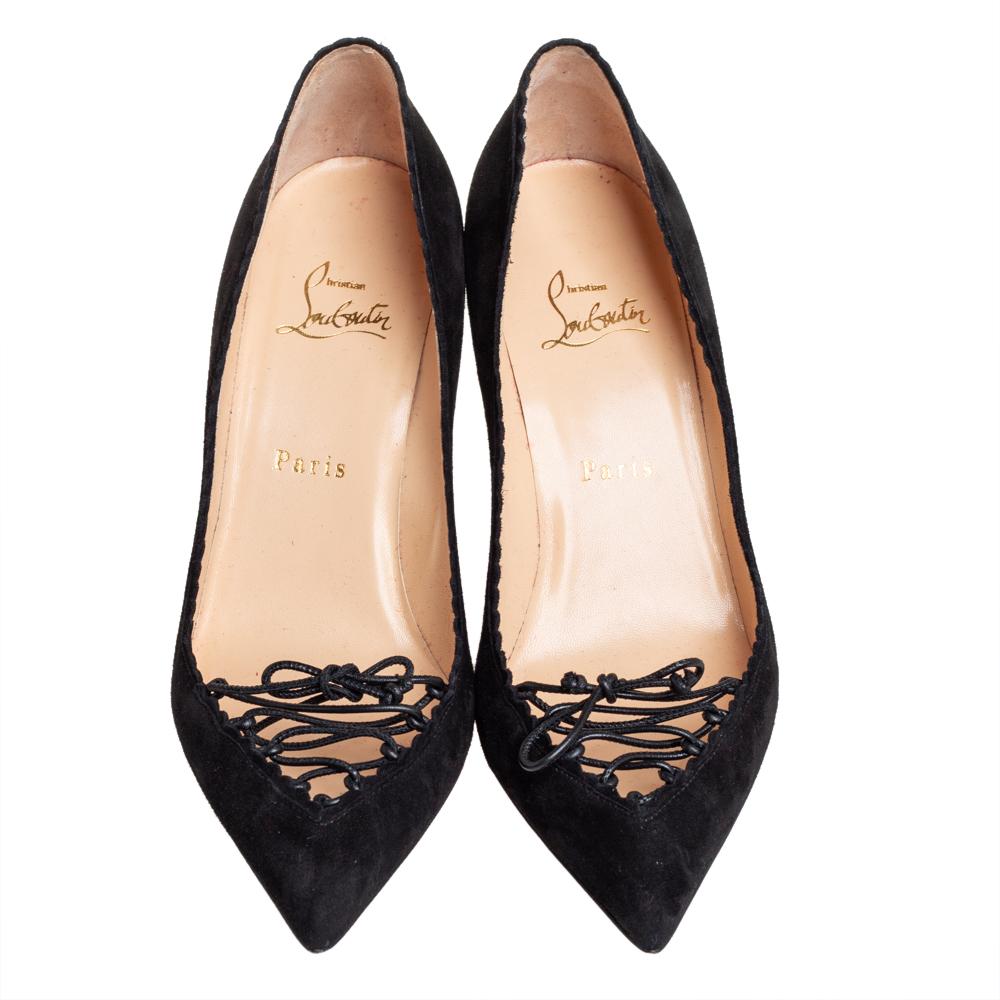 Christian Louboutin Black Suede Scalo Pumps Size 38.5 In Good Condition In Dubai, Al Qouz 2