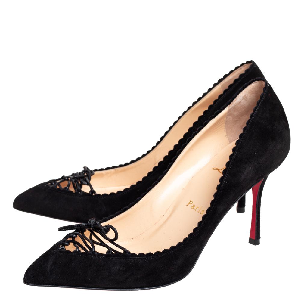 Women's Christian Louboutin Black Suede Scalo Pumps Size 38.5