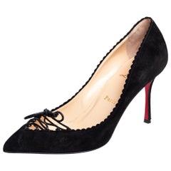 Used Christian Louboutin Black Suede Scalo Pumps Size 38.5