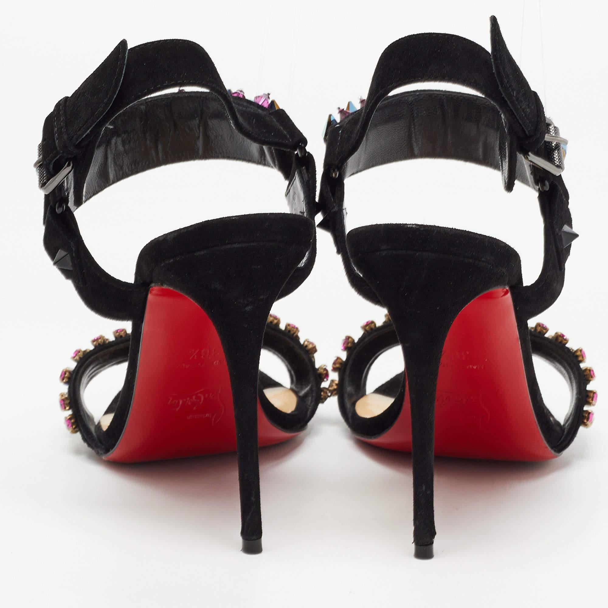 Women's Christian Louboutin Black Suede Sova Broda Sandals Size 36.5 For Sale