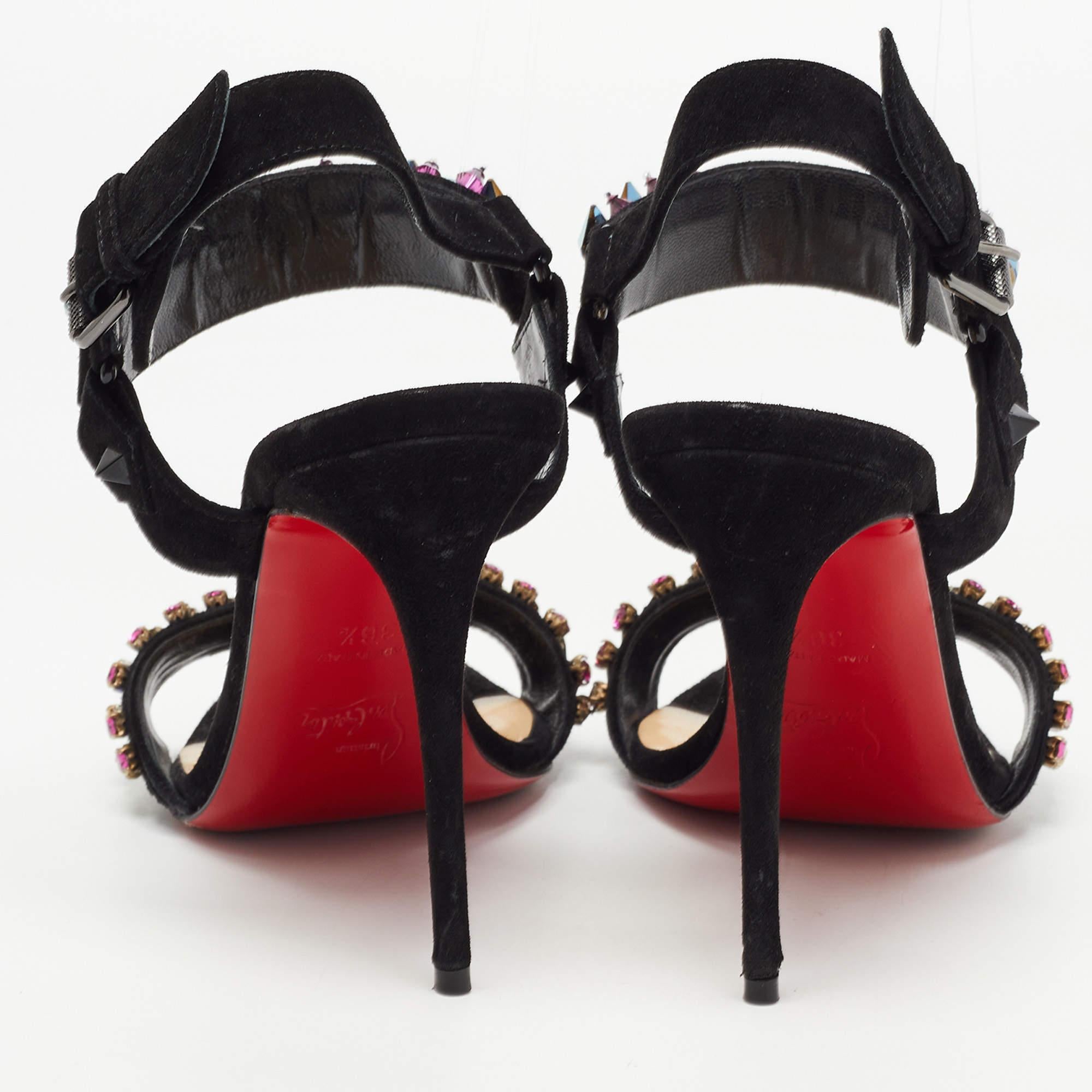 Women's Christian Louboutin Black Suede Sova Broda Sandals Size 36.5