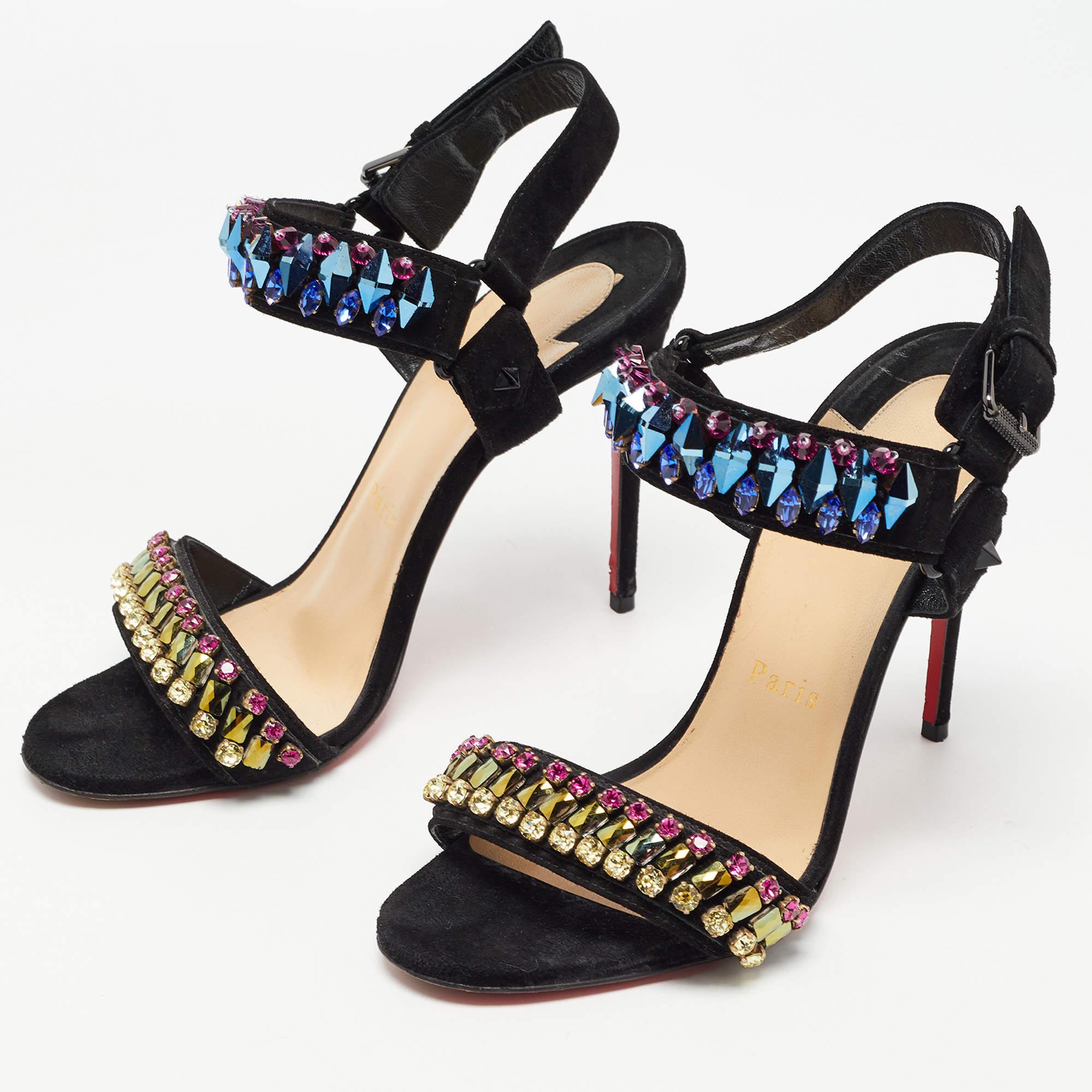 Christian Louboutin Black Suede Sova Broda Sandals Size 36.5 For Sale 1