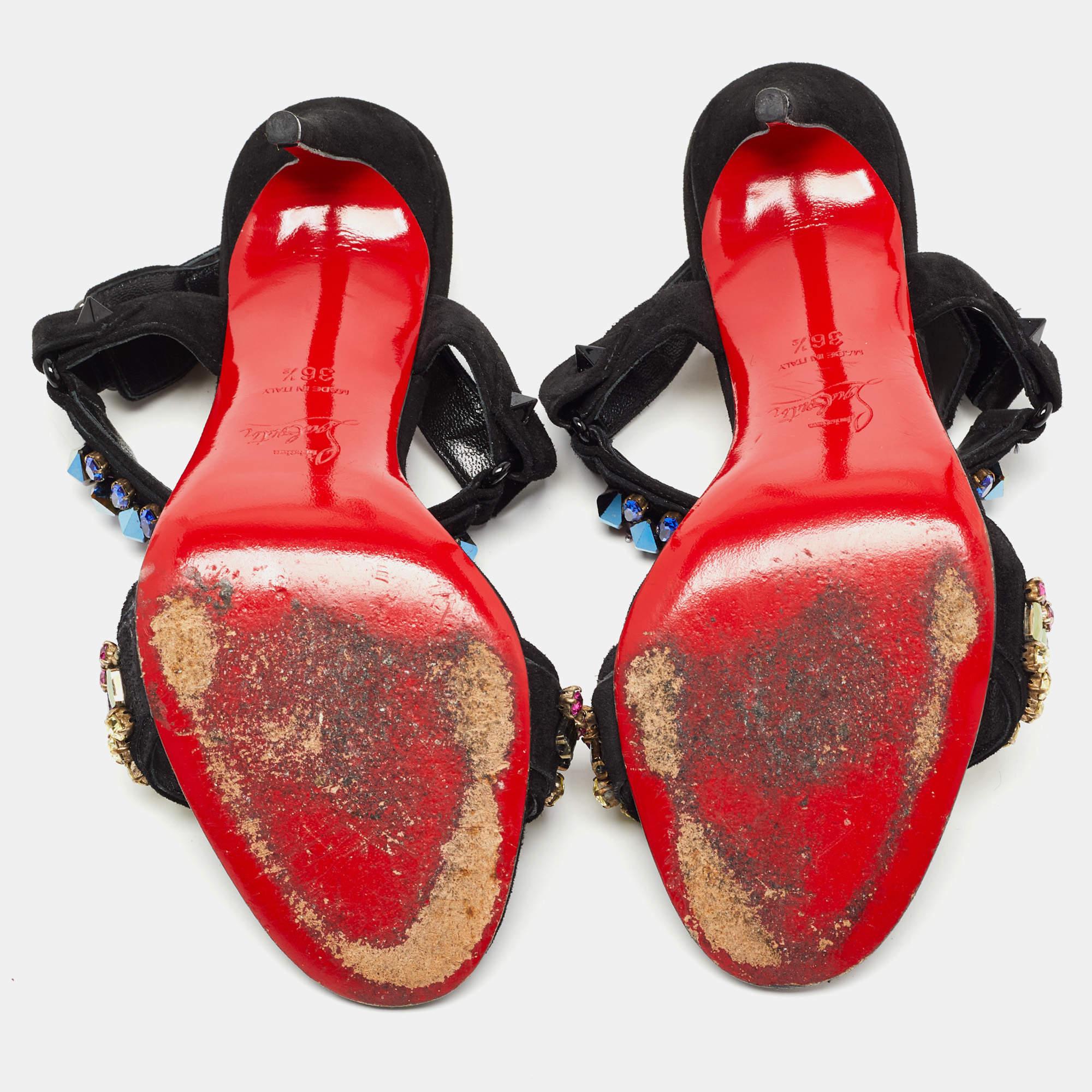 Christian Louboutin Black Suede Sova Broda Sandals Size 36.5 4
