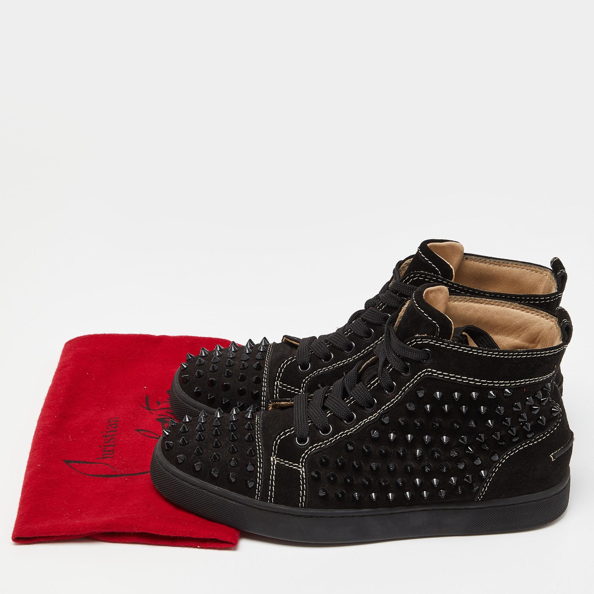 Christian Louboutin Black Suede Spike High Top Sneakers Size 40 For Sale 6