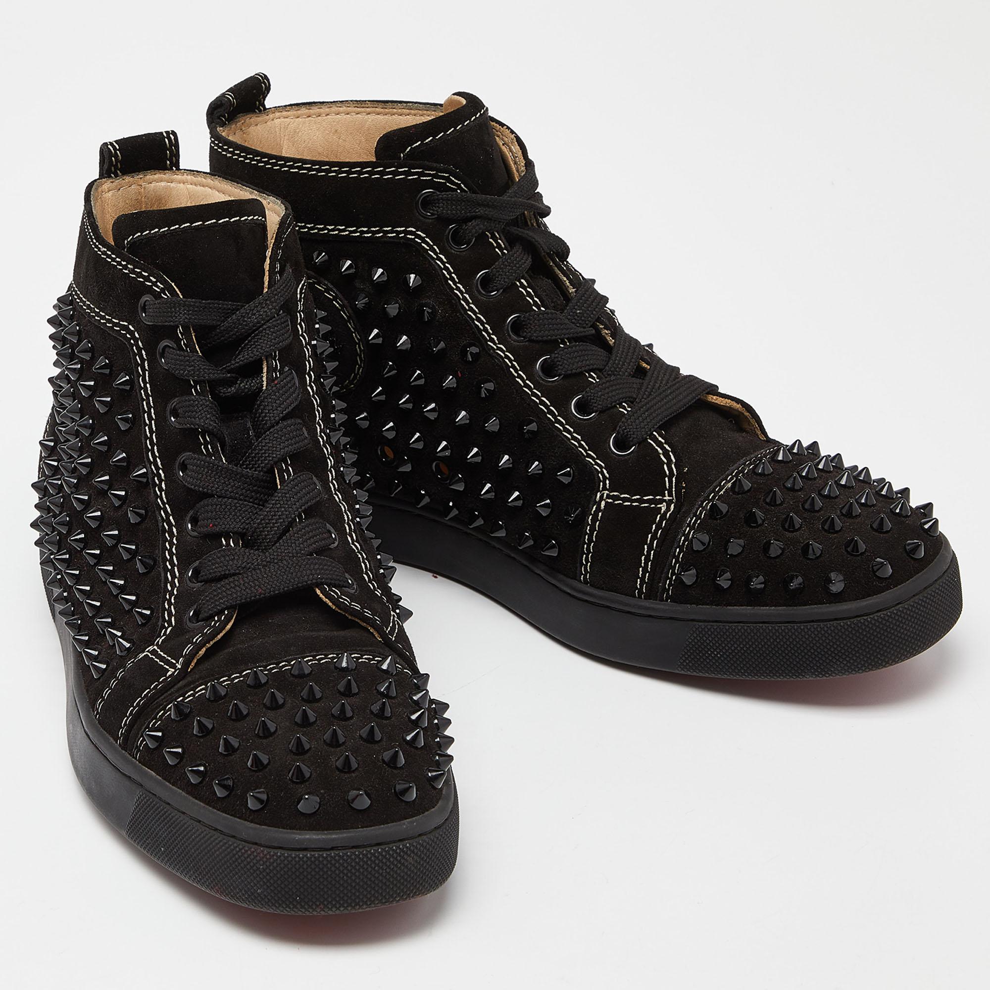 Christian Louboutin Black Suede Spike High Top Sneakers Size 40 In Good Condition For Sale In Dubai, Al Qouz 2