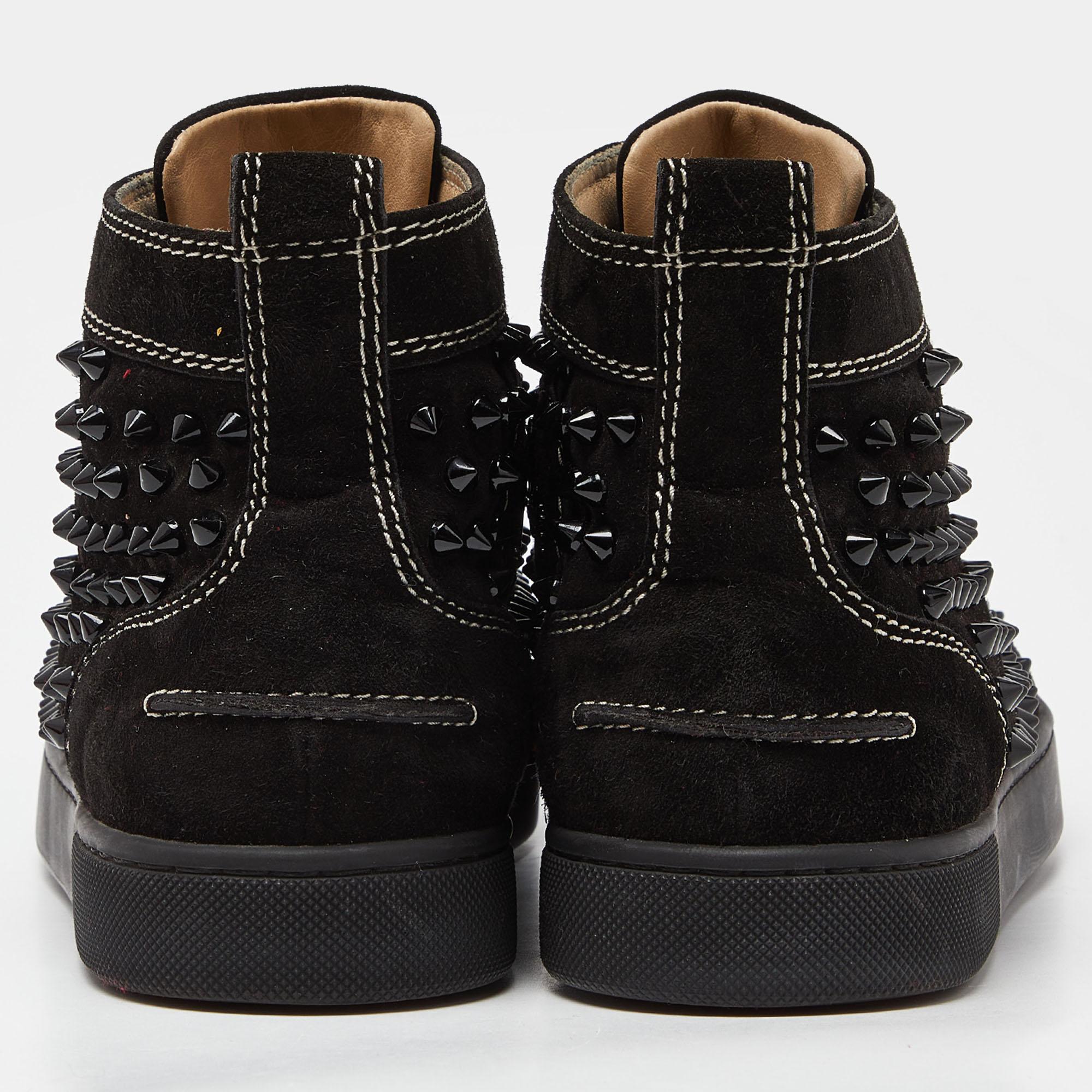 Christian Louboutin Black Suede Spike High Top Sneakers Size 40 For Sale 2