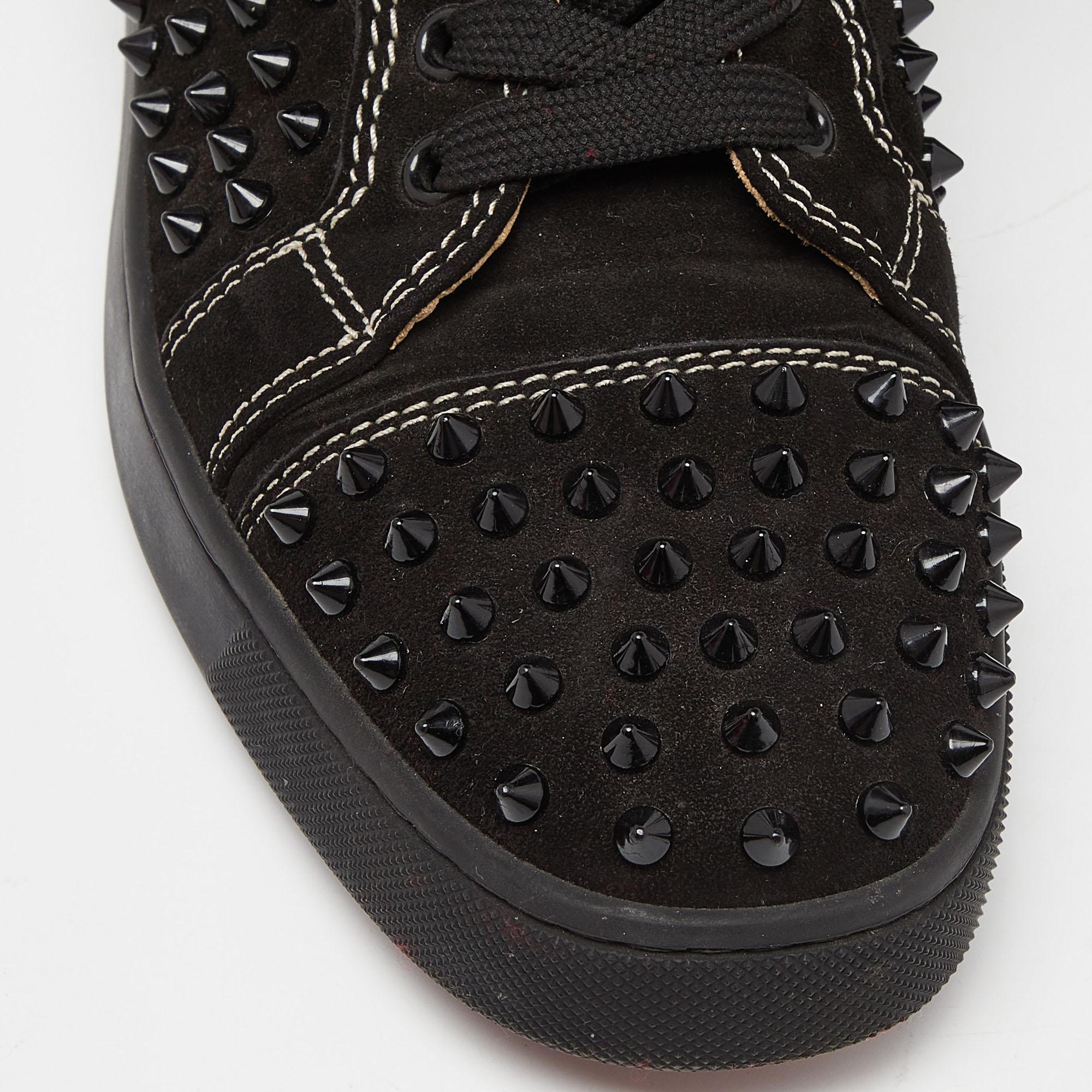 Christian Louboutin Black Suede Spike High Top Sneakers Size 40 For Sale 3