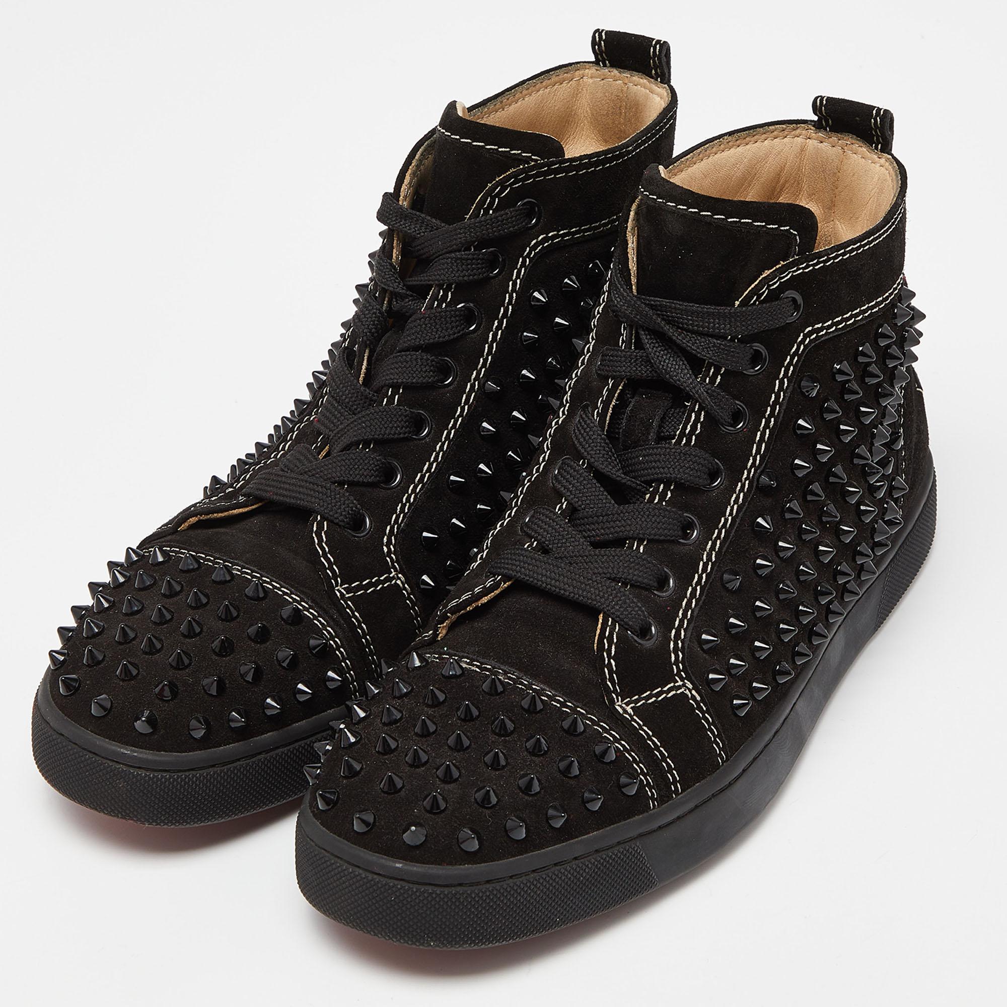 Christian Louboutin Black Suede Spike High Top Sneakers Size 40 For Sale 4