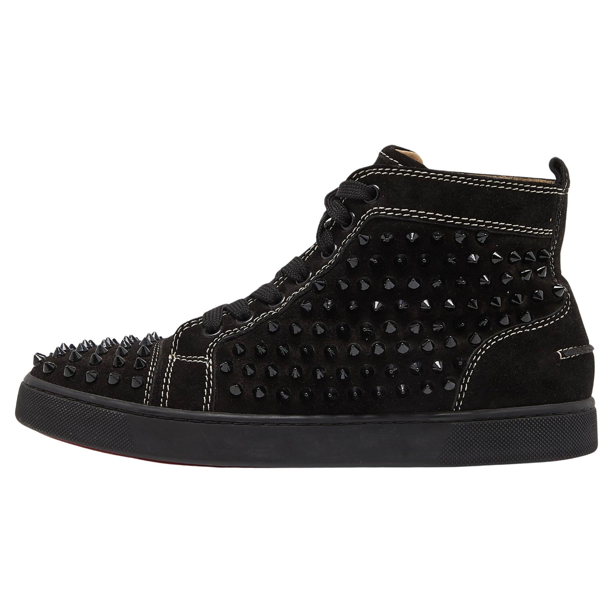 Christian Louboutin Black Suede Spike High Top Sneakers Size 40 For Sale