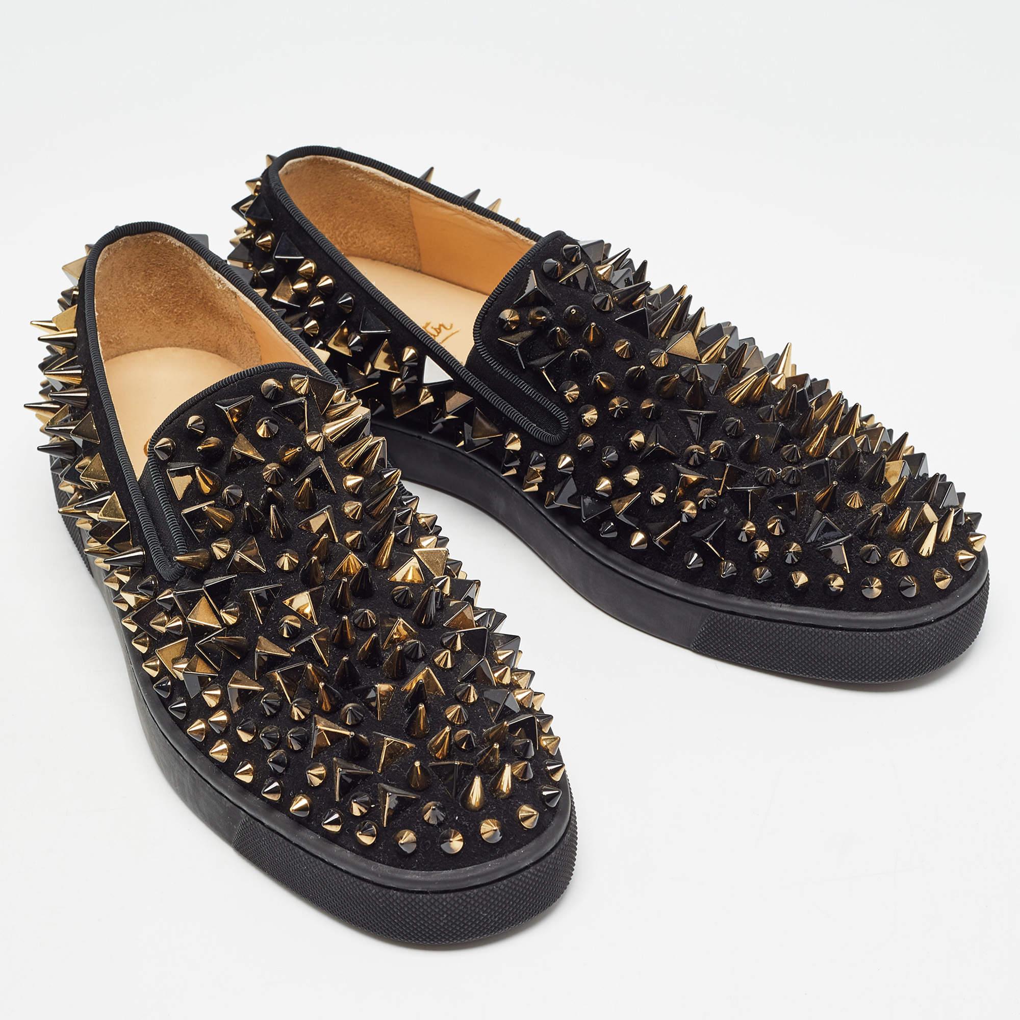 Women's Christian Louboutin Black Suede Spike Loafers Size 40