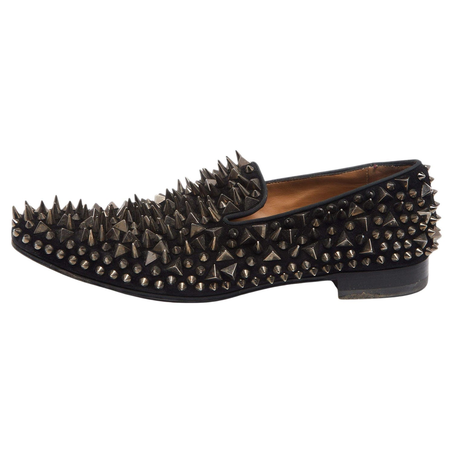 Christian Louboutin, Shoes, Louboutin Beige Rolling Spikes Suede Loafers