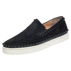 Christian Louboutin Black Suede Spike Pik Boat Slip On Sneakers Size 42
