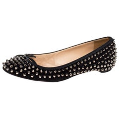 Christian Louboutin Black Suede Spiked Big Kiss Ballet Flats Size 40