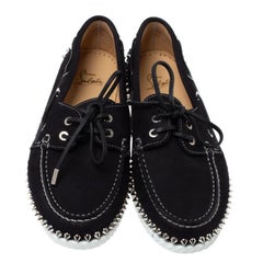 Christian Louboutin Black Suede Steckel Spike Boat Loafers Size 42