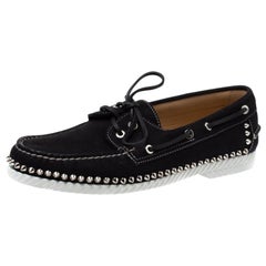 Christian Louboutin Black Suede Steckel Spike Boat Loafers Size 42