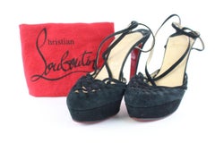 Christian Louboutin Black Suede Strappy Platform 8clr0629 Sandals