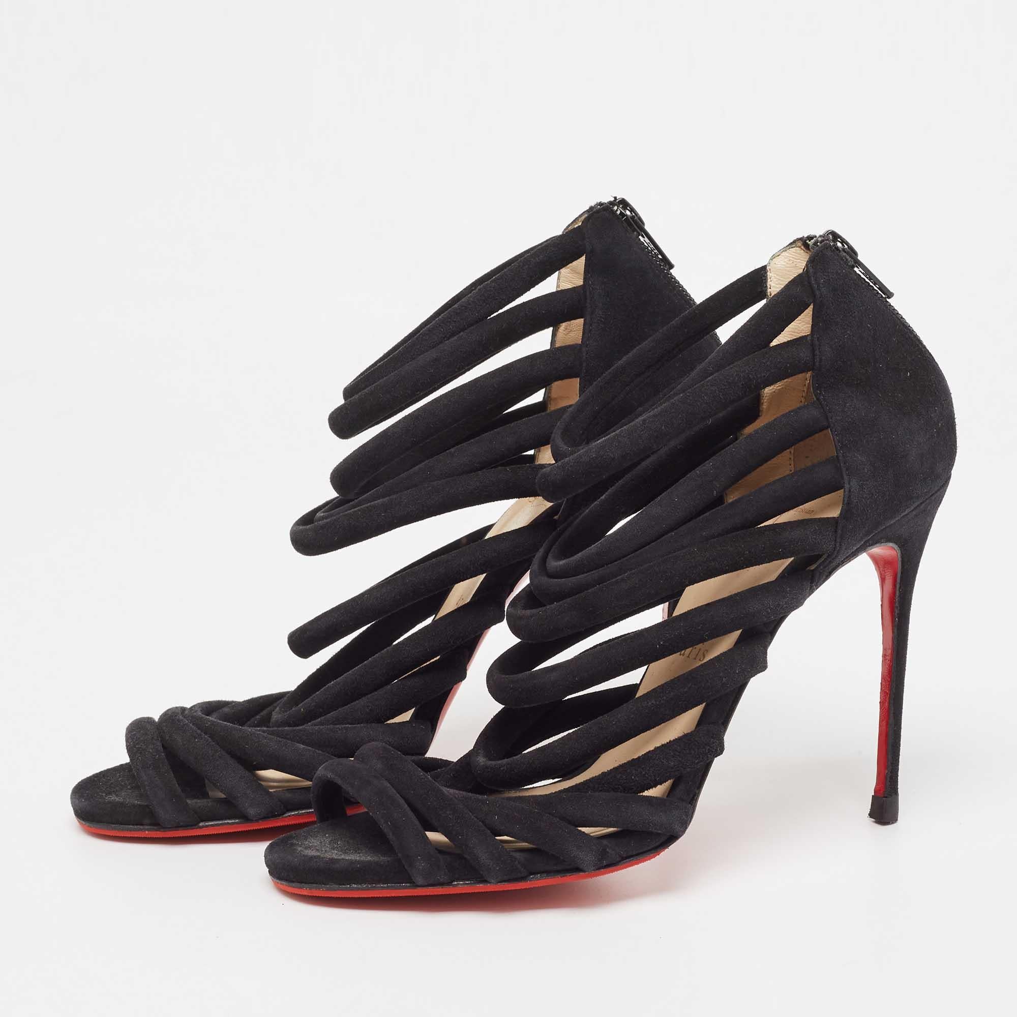 Christian Louboutin Black Suede Strappy Sandals Size 38.5 For Sale 1