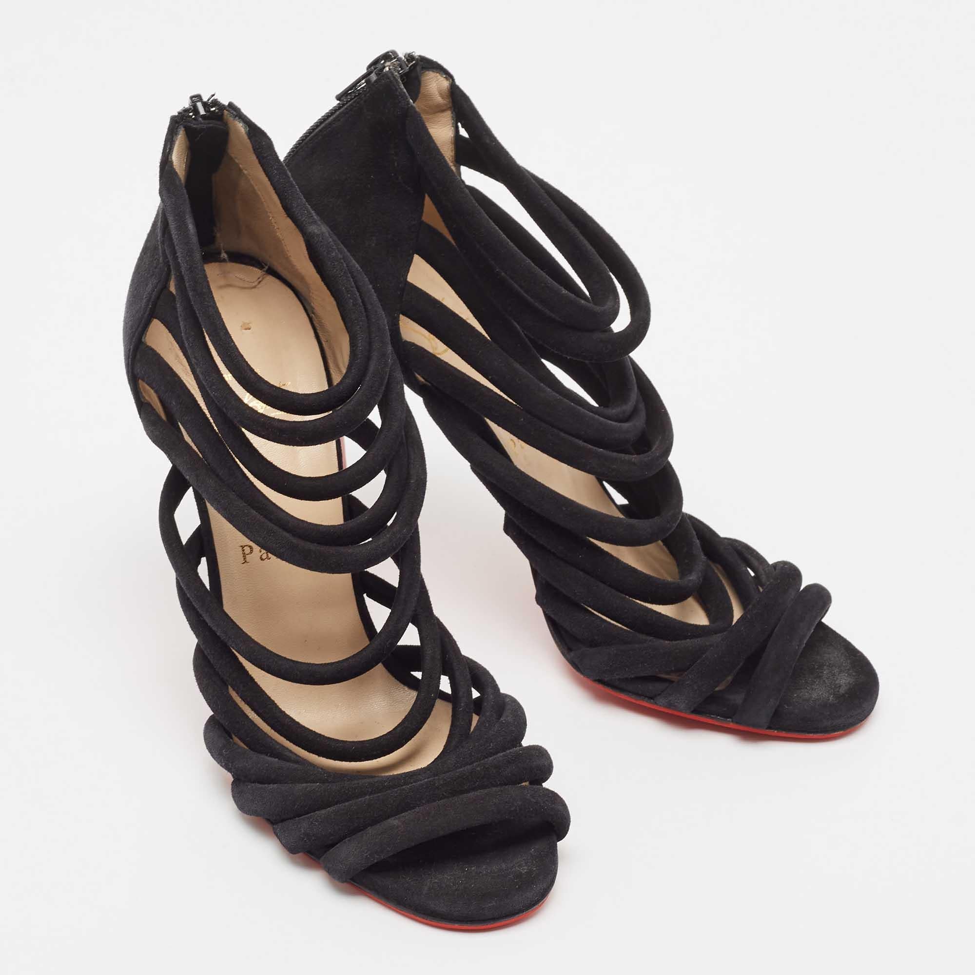 Christian Louboutin Black Suede Strappy Sandals Size 38.5 For Sale 3