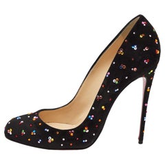 Christian Louboutin Black Suede Strass Embellished Dorissima Clair de Lune