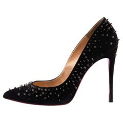 Christian Louboutin Black Suede Studded Escarpic Pointed Toe Pumps Size 37