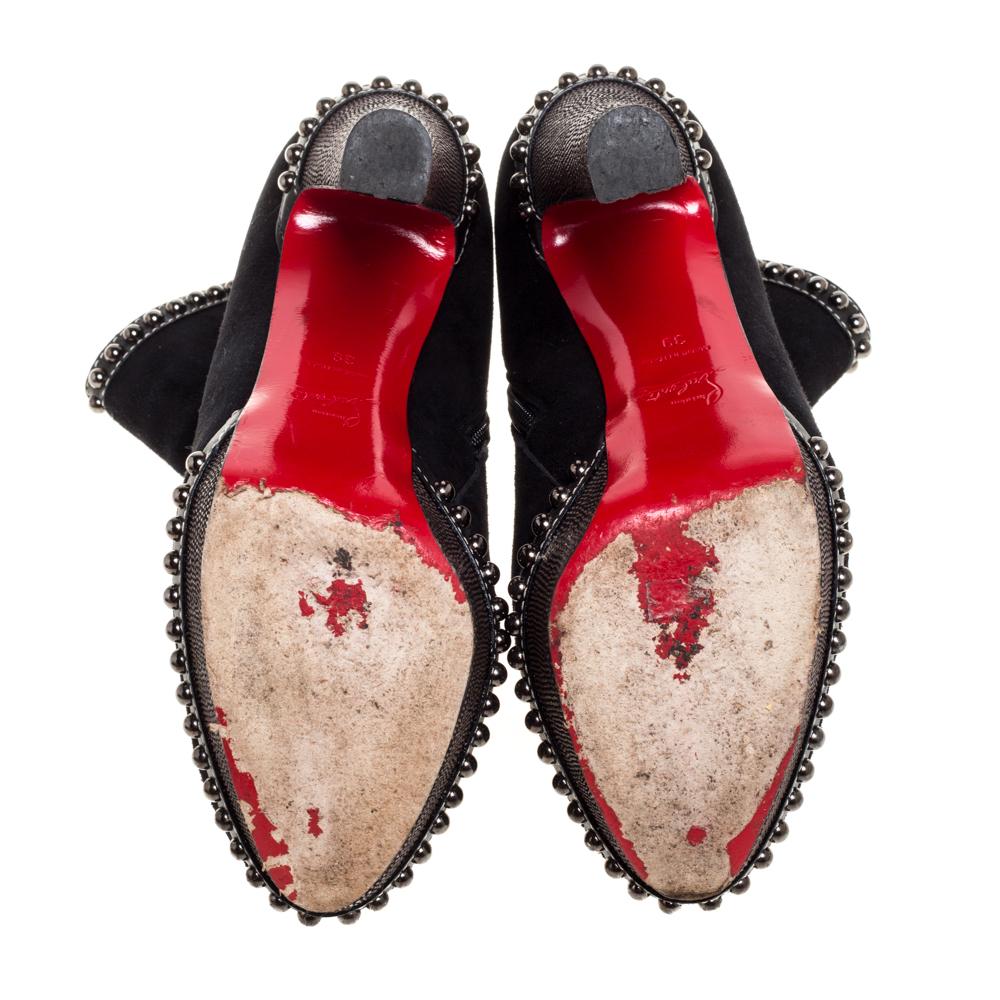 Christian Louboutin Black Suede Studded Zip Ankle Boots Size 39 2