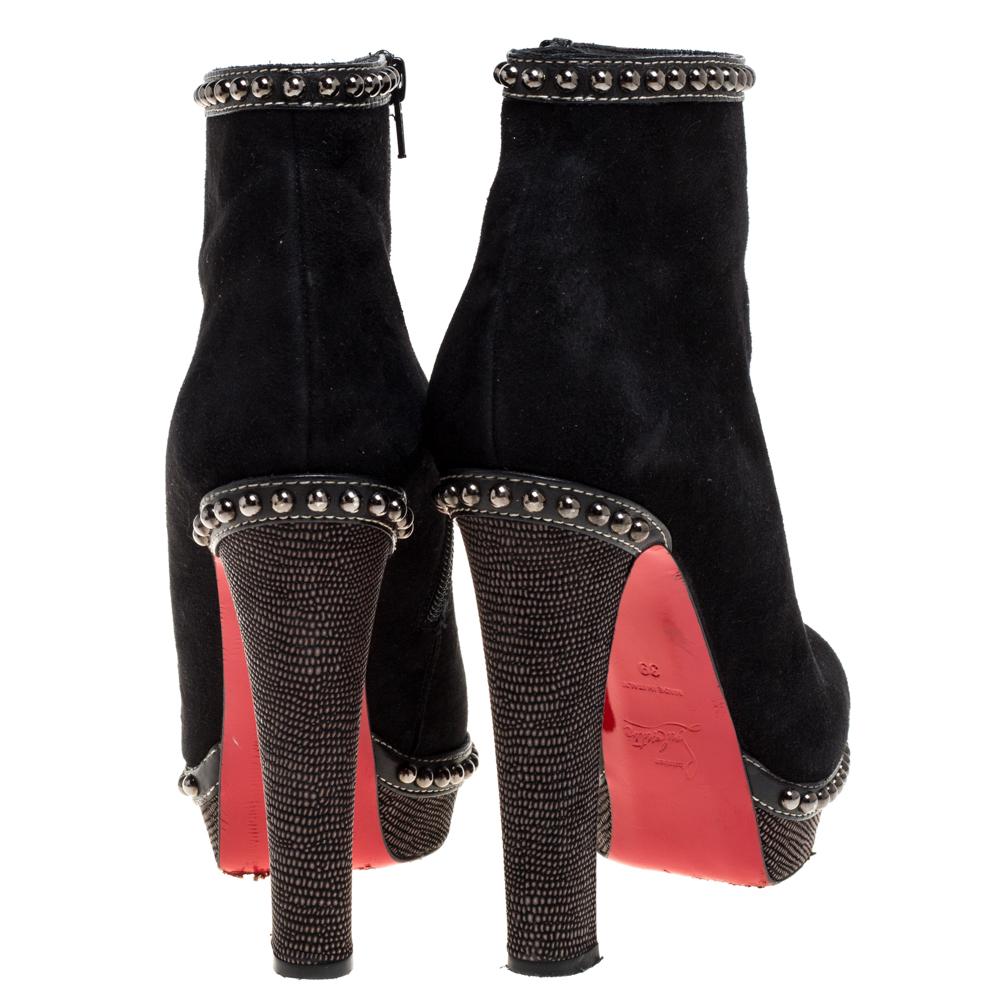 Christian Louboutin Black Suede Studded Zip Ankle Boots Size 39 3