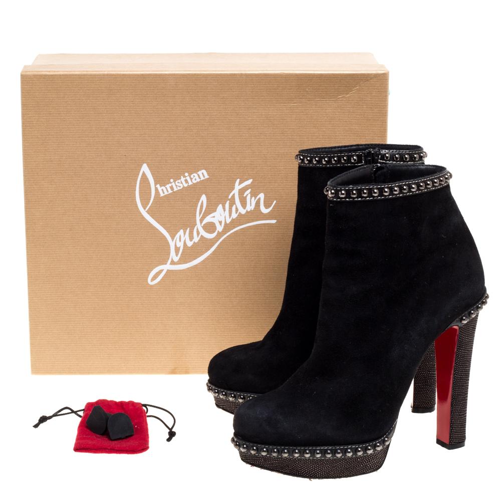Christian Louboutin Black Suede Studded Zip Ankle Boots Size 39 4
