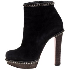 Christian Louboutin Black Suede Studded Zip Ankle Boots Size 39