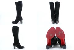 Christian Louboutin Black Suede Tall Zip 27clt916 Boots/Booties