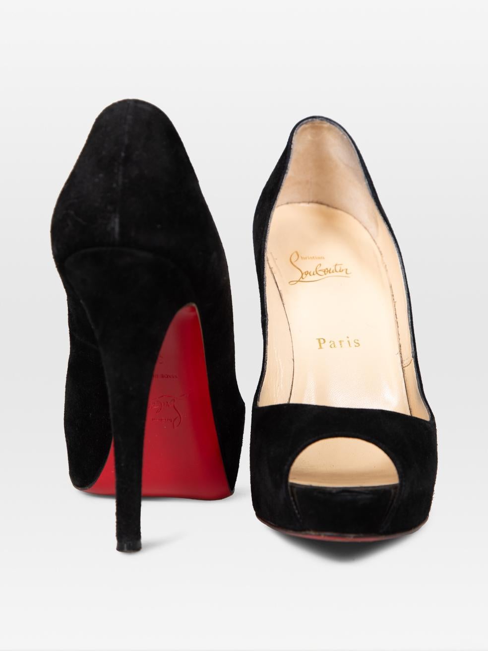 Beige Christian Louboutin talons Very Privé en daim noir Taille IT 39.5 en vente