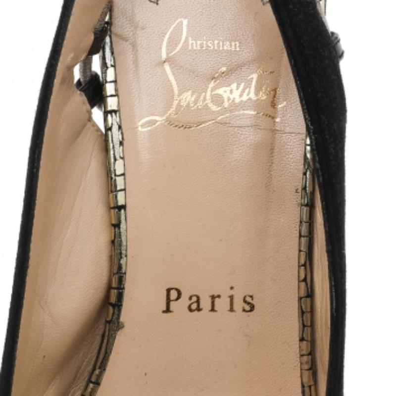 Women's Christian Louboutin Black Suede Whipstitch Pointed Toe Slingback Sandals Size 38 For Sale