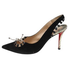 Christian Louboutin Black Suede Whipstitch Pointed Toe Slingback Sandals Size 38
