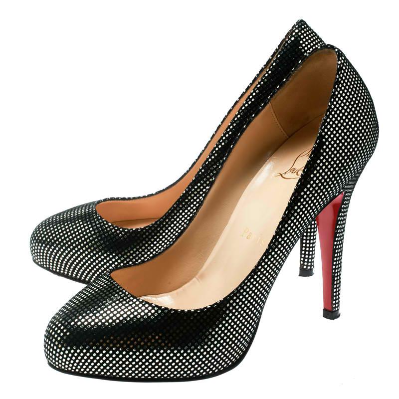 Christian Louboutin Black Suede with Metallic Silver Polka Dots Pumps  Size 36 1