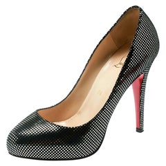 Christian Louboutin Black Suede with Metallic Silver Polka Dots Pumps  Size 36