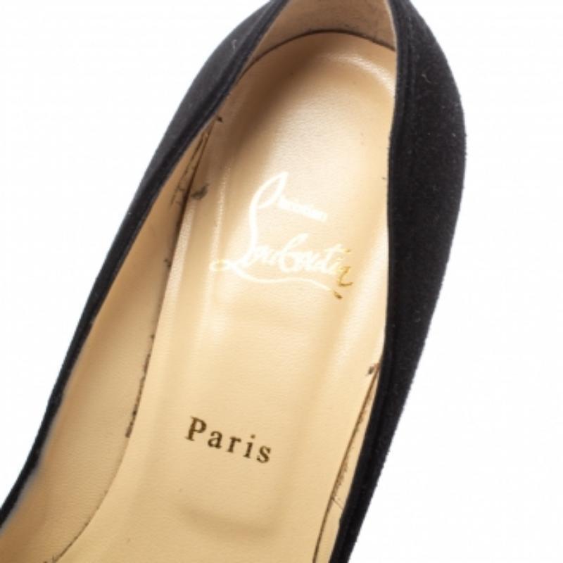 Christian Louboutin Black Suede Yolanda Peep Toe Pumps Size 39.5 For Sale 1