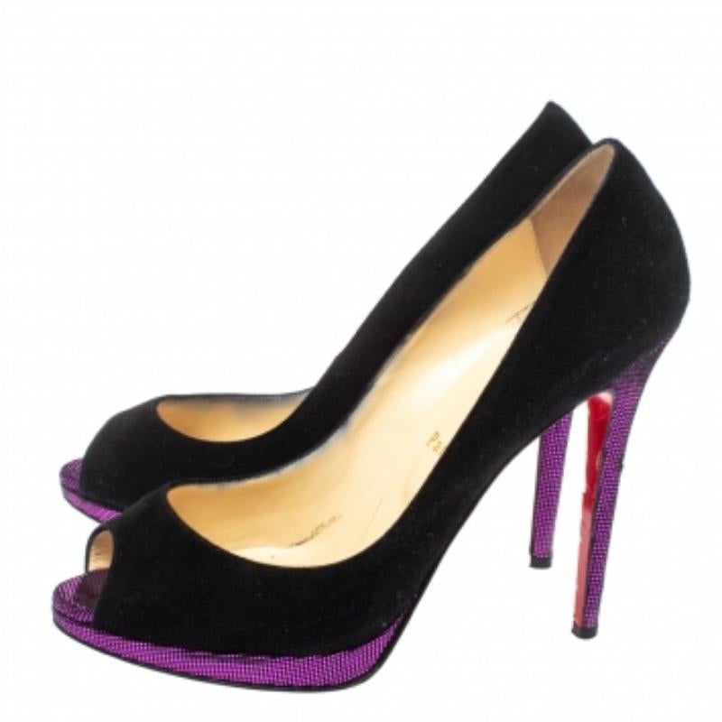 Christian Louboutin Black Suede Yolanda Peep Toe Pumps Size 39.5 For Sale 2