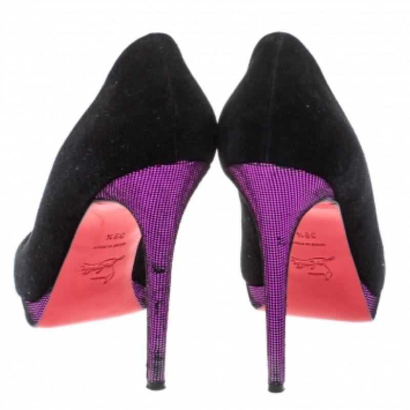 Christian Louboutin Black Suede Yolanda Peep Toe Pumps Size 39.5 For Sale 3